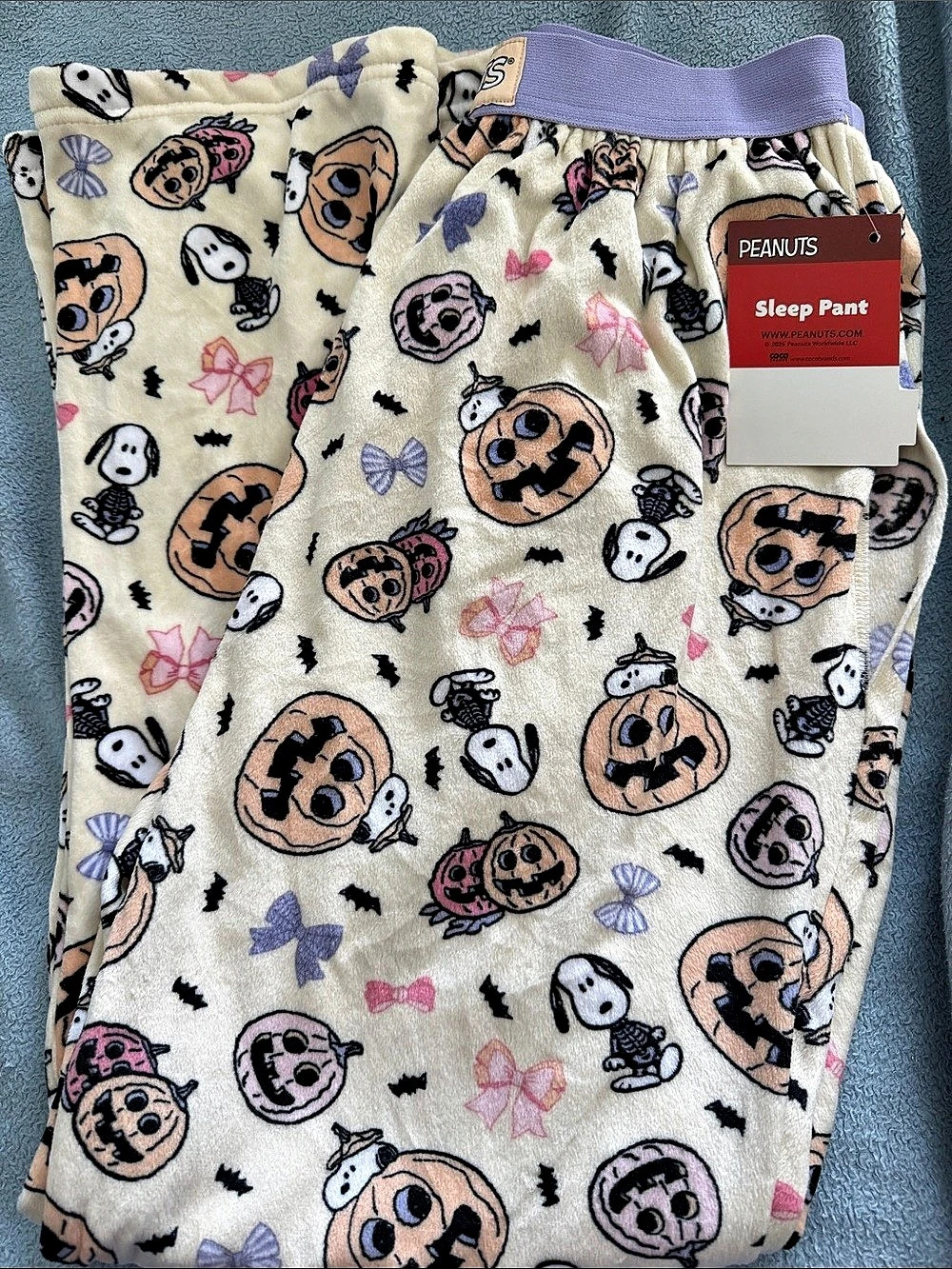 Peanuts Snoopy Halloween Pumpkin Plush Sleep Pant Cream & Purple